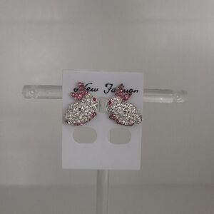 Pink and Silver Bunny Earrings
